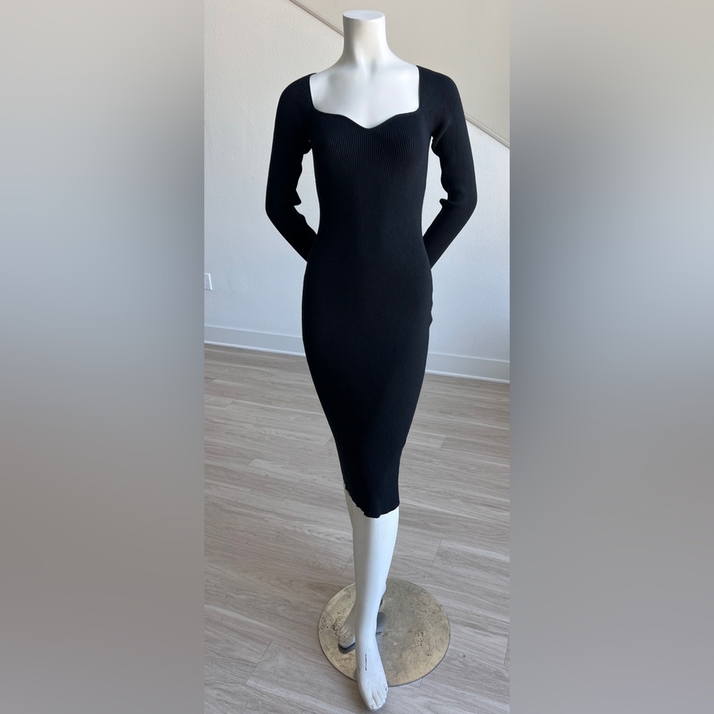 Lulus Fall Feelings Black Ribbed Bodycon knit Midi Sweater Dress Long Sleeve L - Picture 7 of 11